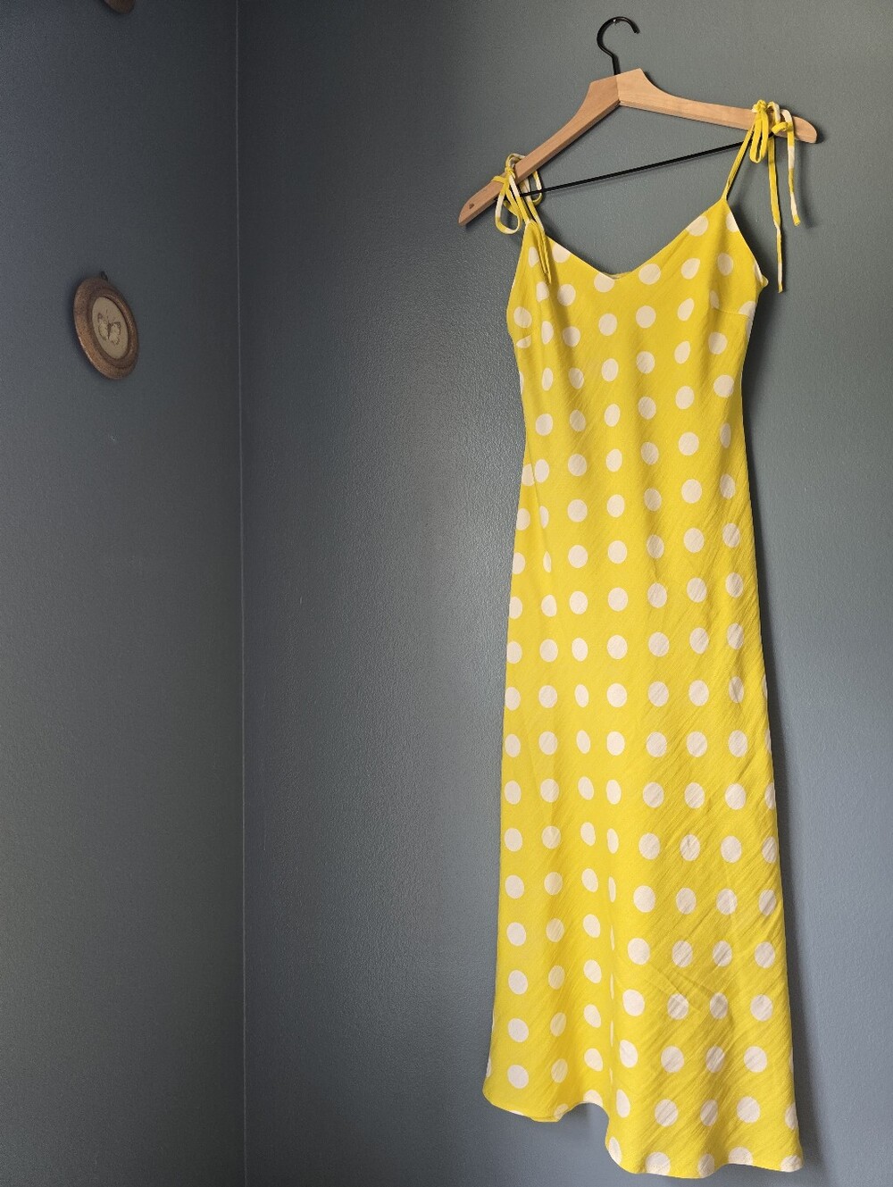 Audrey 3+1 Yellow White Polka Dot Tie-Shoulder Maxi Dress